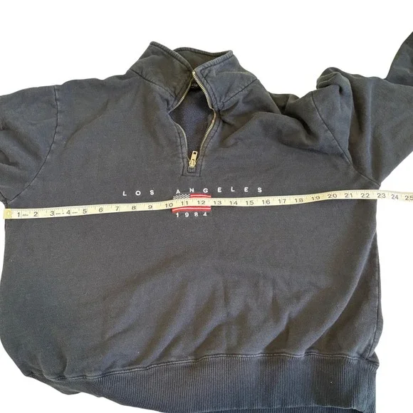 John Galt Brandy Melville Los Angeles 1984 Quarter Zip Sweatshirt Black OS - Picture 5 of 5